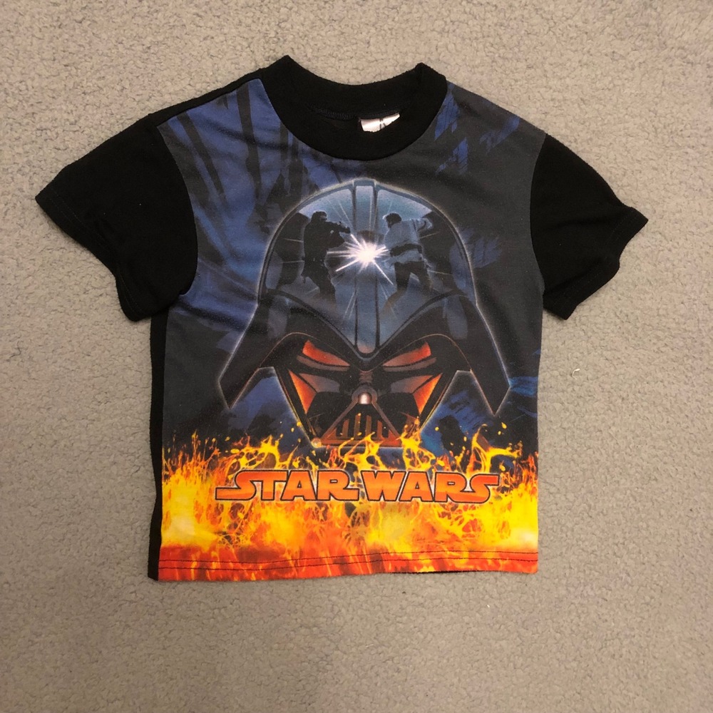 Star Wars Darth Vader Graphic T-Shirt Boys Toddler Black Fire Lightsaber Duel T